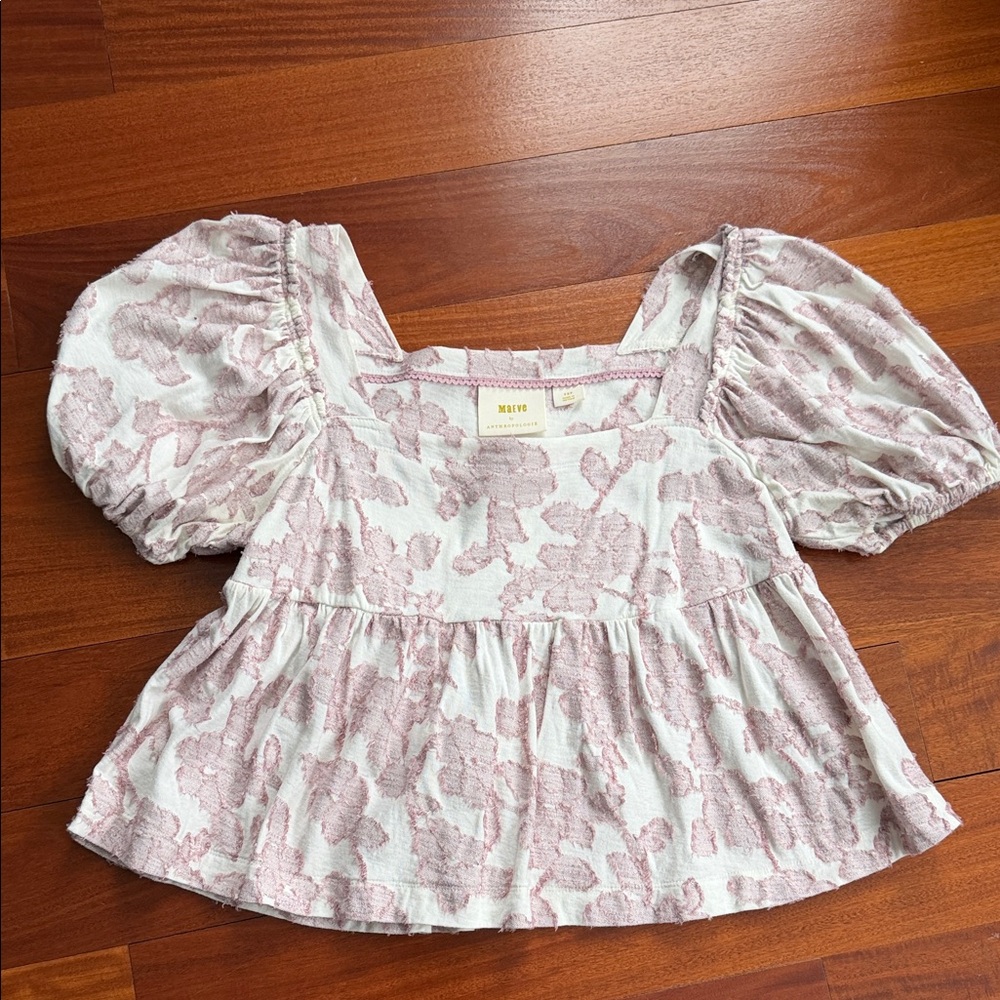 Womans Floral Puff Sleeve Top by Maeve for Anthropologie size XSPetite